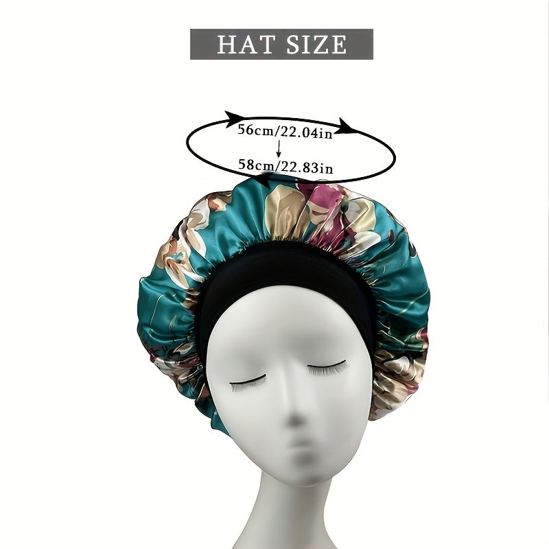 Flower Print Satin Bonnet Soft Elastic Hair Bonnet for Women