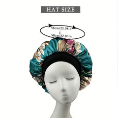 Flower Print Satin Bonnet Soft Elastic Hair Bonnet for Women