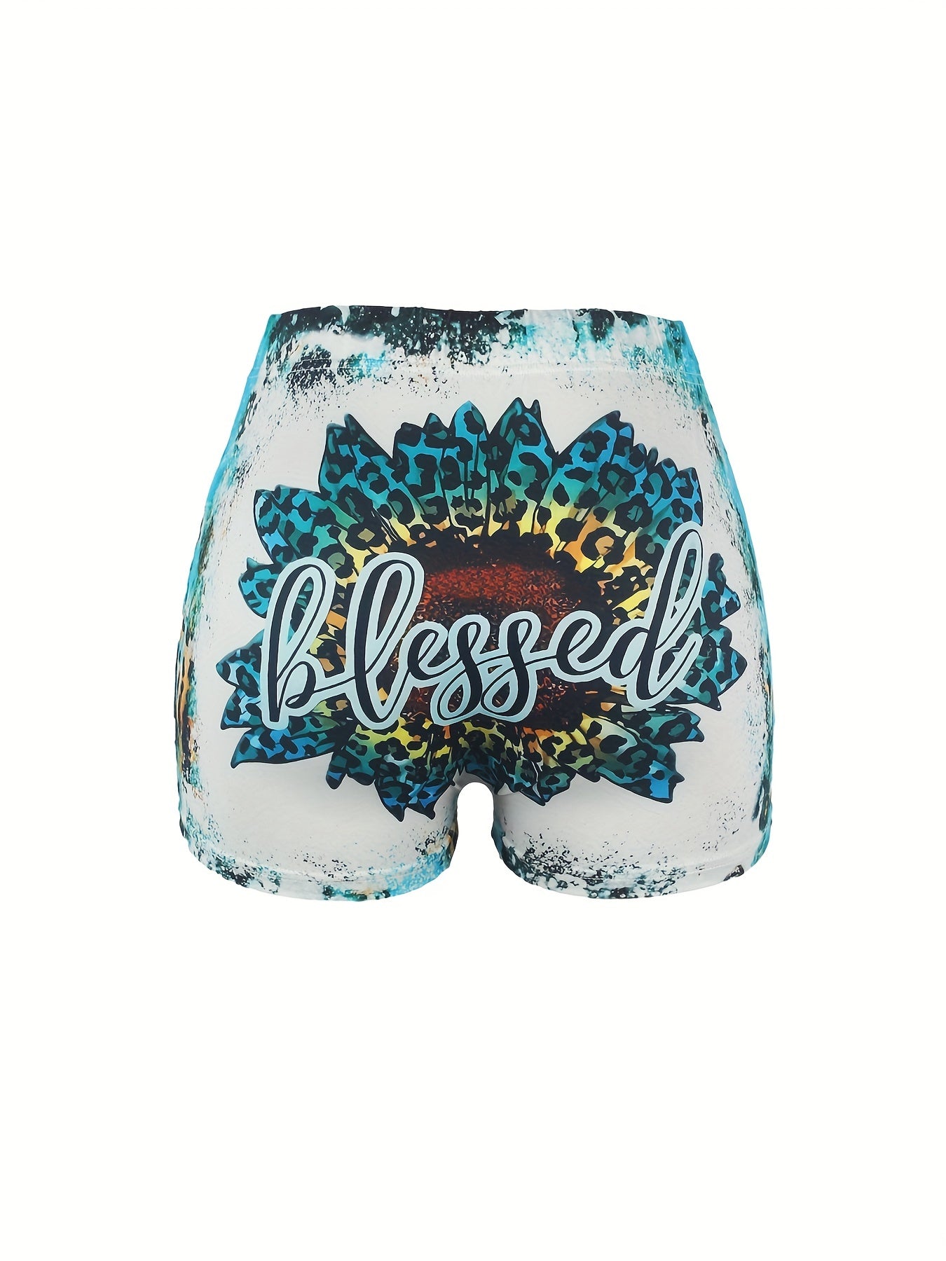 Letter & Sunflower Print Skinny Shorts Casual Shorts