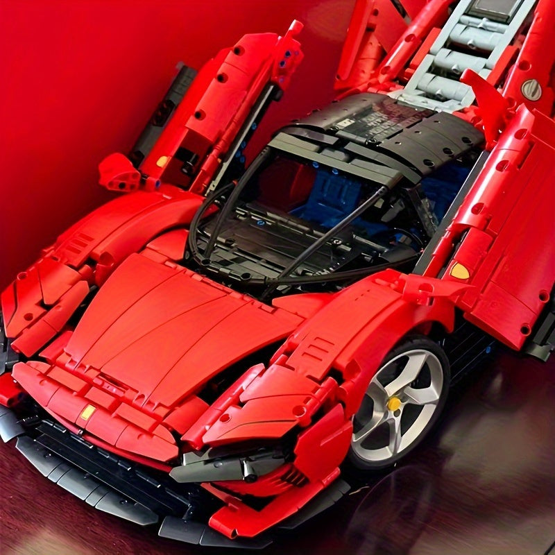 Red Sports Car Building Block Toy Set for Adults