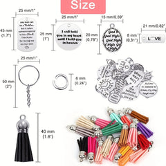 120pcs Keychain Accessories Set with Engraved Inspirational Words Charms