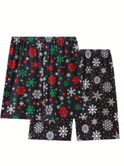 2 Pack Plus Size Christmas Sleepwear Bottoms Set Women's Plus Snowflake & Polka
