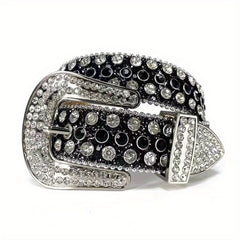 Rhinestone Glitter Punk Belt Unisex Real Leather Belt