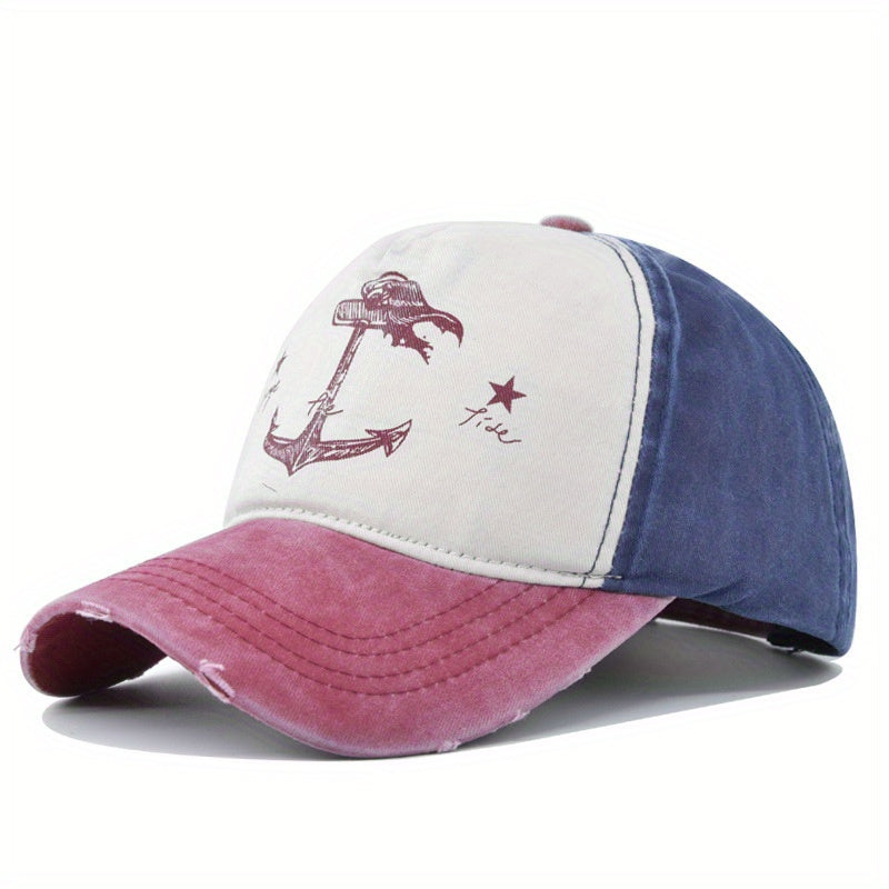 Vintage Duckbill Cap Washed Print Sailor Cap Contrast Cap
