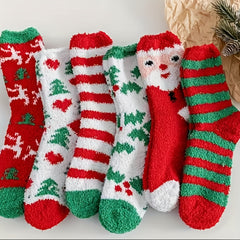 6 Pairs Christmas Fuzzy Socks Winter Warm Cartoon Socks Gift Stockings
