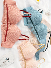 3pcs Lace Wireless Bras Push Up Comfortable & Breathable Women's Underwear