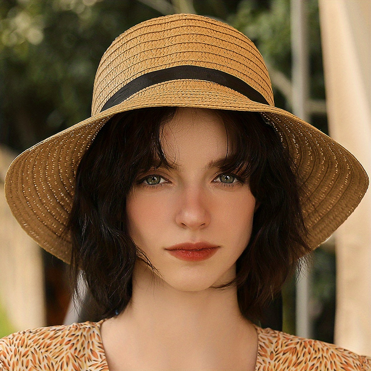 Vintage Ribbon Bowknot Straw Bucket Hat for Women
