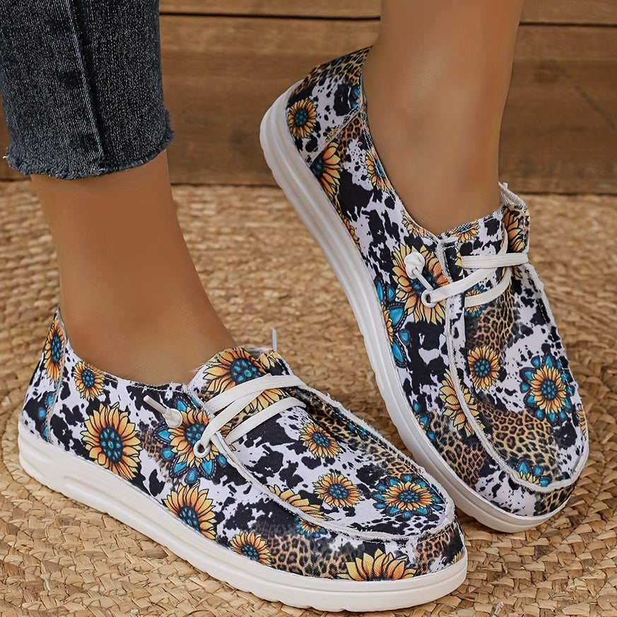 Floral Pattern Canvas Slip On Loafers Casual Lightweight Shoes