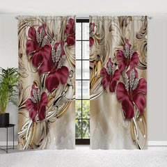 2pcs Flared Flower Printed Rod Pocket Curtains for Home Decor