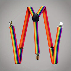 Men's Rainbow Elastic Suspenders Braces 3 Clips