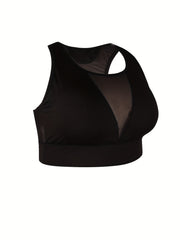 Sports Bra Solid Contrast Mesh High Stretch Tank Top