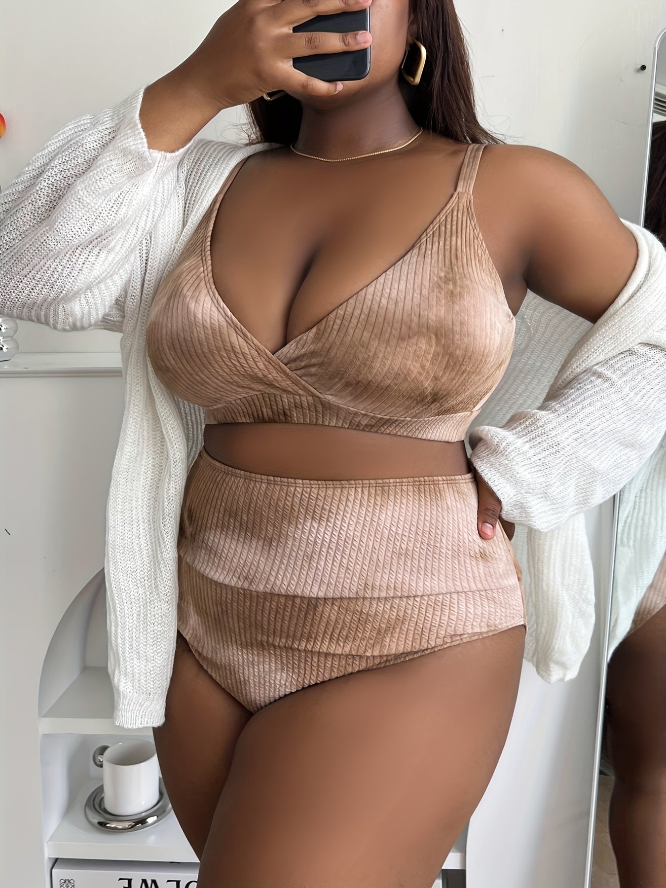 Tie Dye Ribbed V Neck 2 Piece Bathing Suit Set