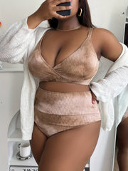 Tie Dye Ribbed V Neck 2 Piece Bathing Suit Set