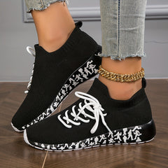 Women's Breathable Knit Sneakers Casual Lace Up Outdoor Shoes
