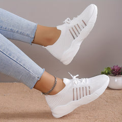 Women's Breathable Flying Woven Sneakers Casual Lace Up Outdoor Shoes