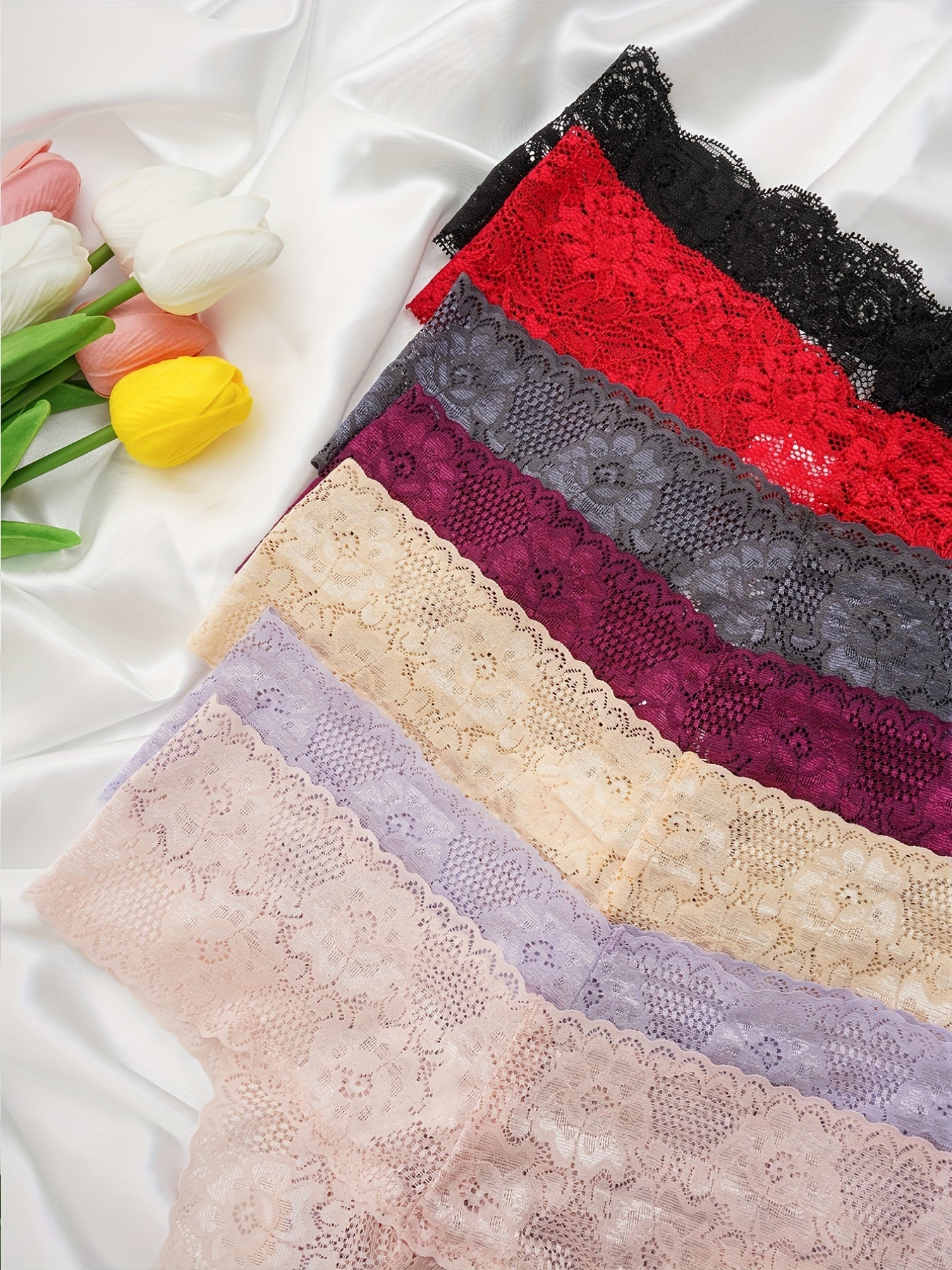 7pcs Floral Lace Thongs Soft Comfy Mesh Skin friendly Panties Women