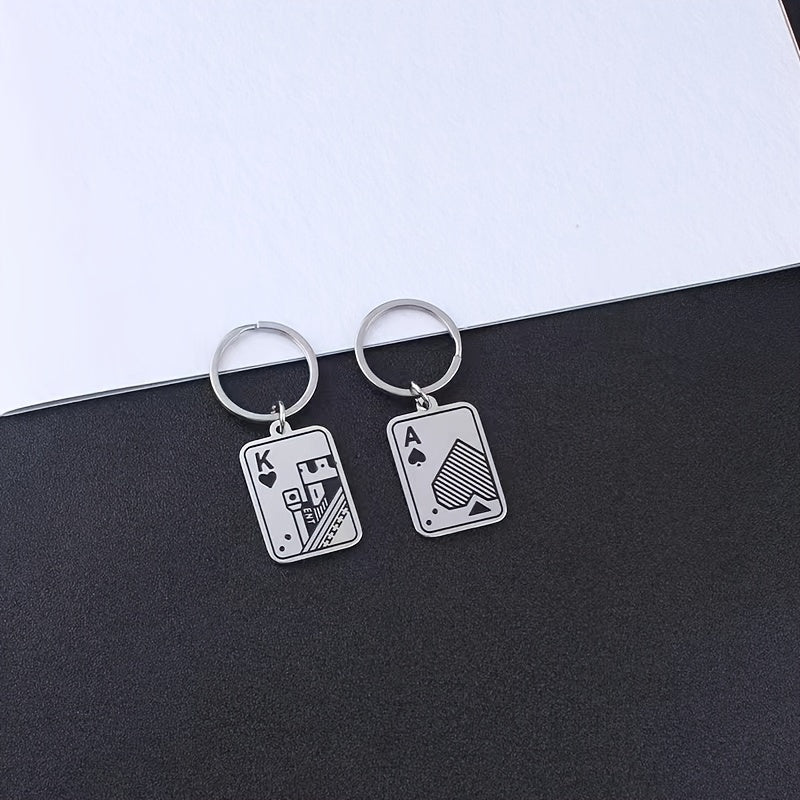 Creative Stainless Steel Playing Card Keychain Keyring Small Gift