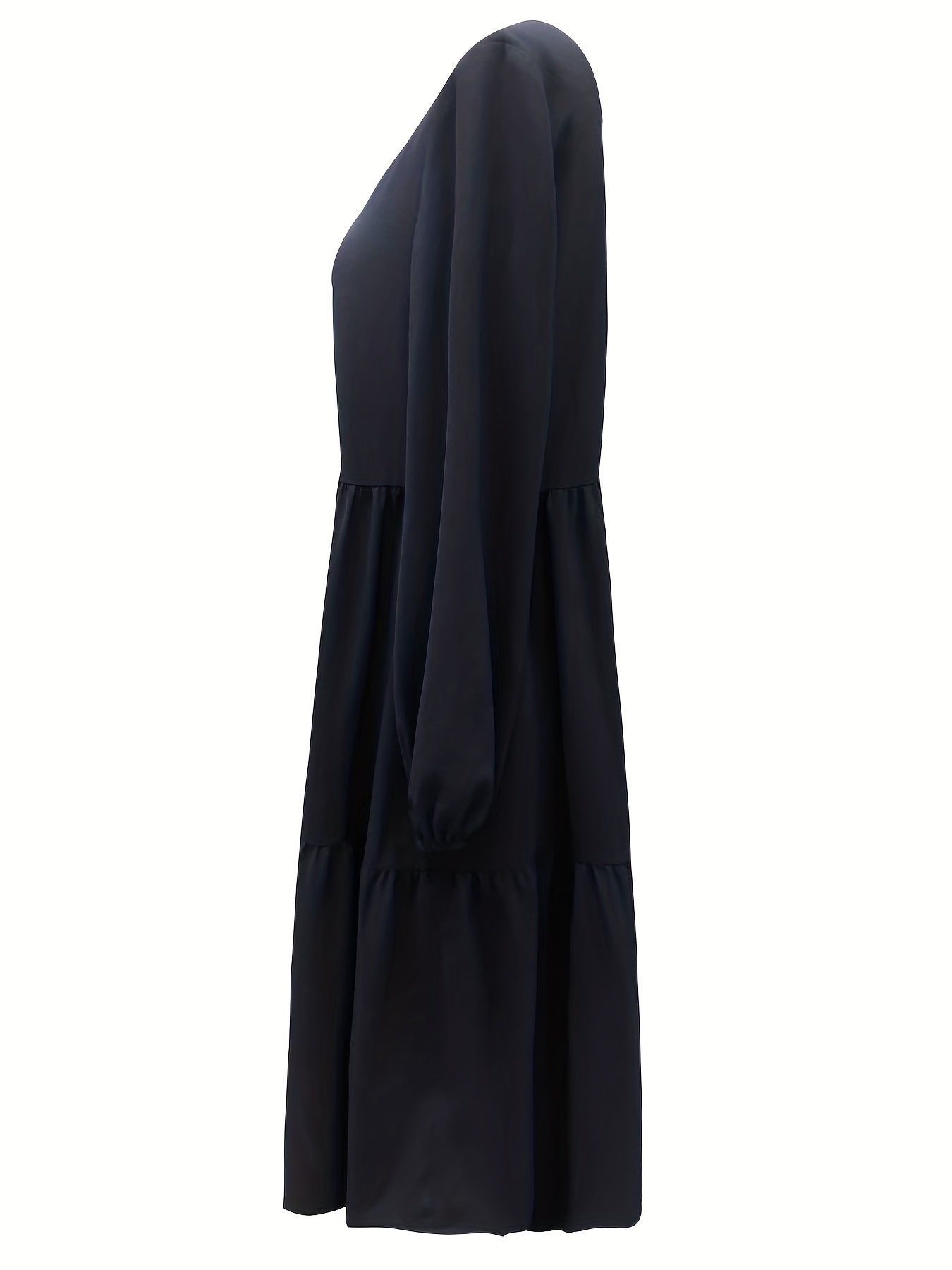 Tiered Solid Dress Casual Crew Neck Lantern Sleeve Dress