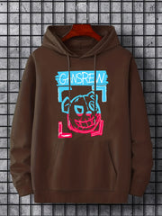 Evil Bear Print Hoodie Men's Graphic Pullover Hooded Sweatshirt