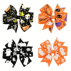 12pcs Halloween Bow Hair Clips Pumpkin Bat Print Hair Accessories For Baby Girls