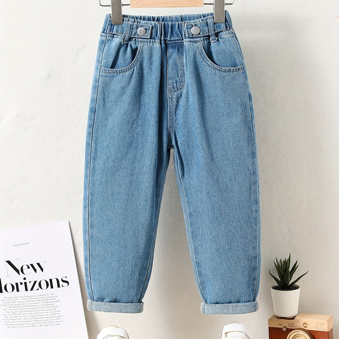 Girls' Classic Denim Trousers Baggy Fit All match For Outerwear