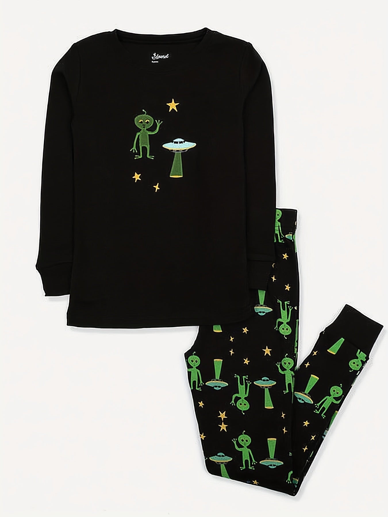 Toddler Boys Alien Embroidered Pajama Set Long Sleeve Top & Pants Sleepwear