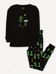 Toddler Boys Alien Embroidered Pajama Set Long Sleeve Top & Pants Sleepwear