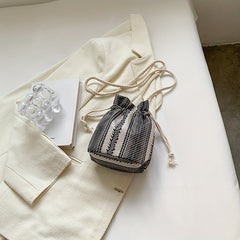 Girls Canvas Diagonal Shoulder Bag Drawstring Strap Mini Storage Bag