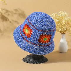 Boho Floral Crochet Bucket Hats Vintage Beanie For Women