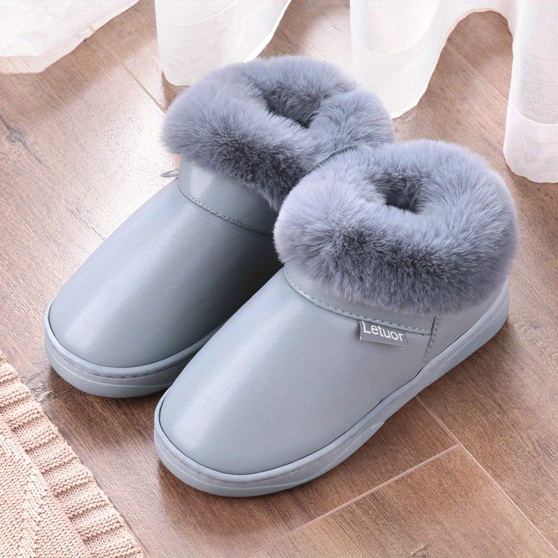 Women's Waterproof Plush Lined Slippers Warm Winter Home Shoes