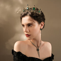 Green Crystal Tiara Vintage Rhinestone Pageant Crowns Baroque Wedding