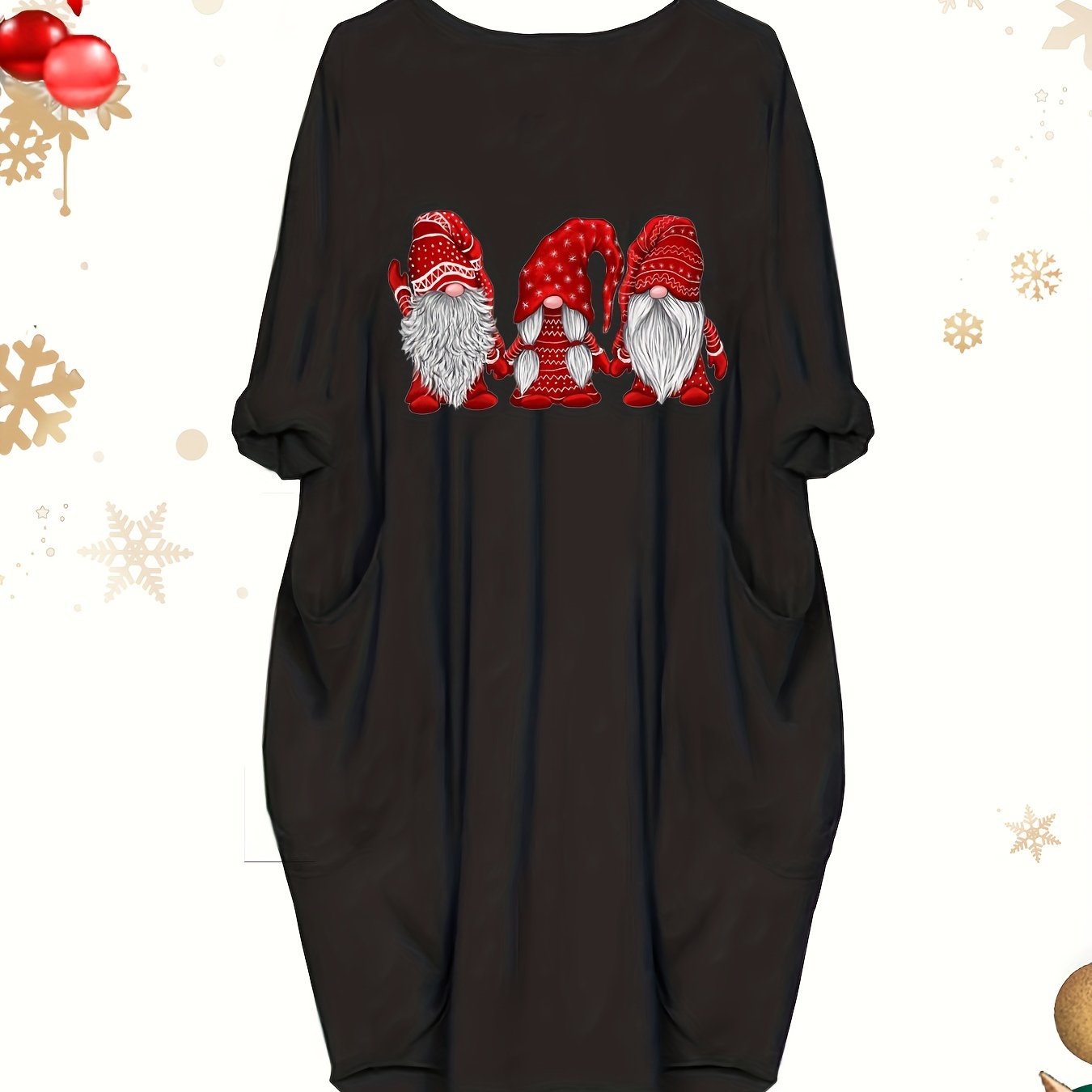 Women's Plus Dwarf Print Long Sleeve Loose Fit Dress