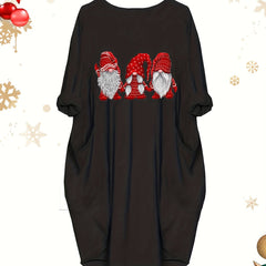Women's Plus Dwarf Print Long Sleeve Loose Fit Dress