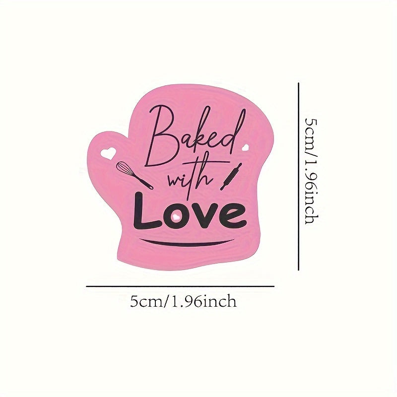 60pcs Dark Grey Glove Baked With Love Stickers Sheets for Bakeries