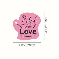 60pcs Dark Grey Glove Baked With Love Stickers Sheets for Bakeries