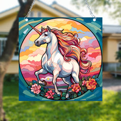 Unicorn Acrylic Stained Window Hanging Hand Painted Outdoor Panel Decor