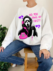 Halloween Ghost Call Print Loose Sweatshirt Women's Clothing