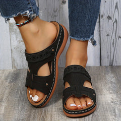 Women's Retro Low Wedge Slippers - Open Toe Arch Support