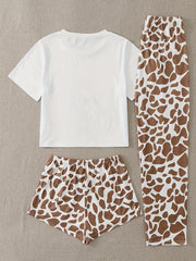 Giraffe Print Tee & Leopard Print Pajama Set
