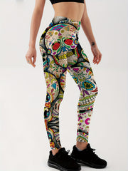 Skull Graphic Seamless Fitness Pants For Halloween High Elastic Leggings