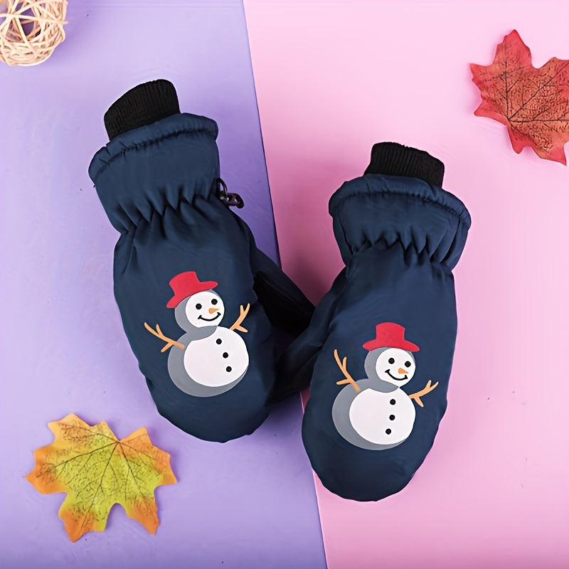 Kids Winter Gloves, Finger & Thumb Protection, Cartoon Skiing Glove