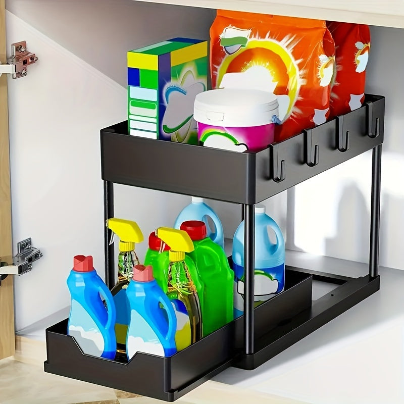 2 Tier Sliding Cabinet Basket Organizer - Under Sink Storage