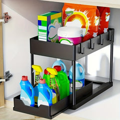 2 Tier Sliding Cabinet Basket Organizer - Under Sink Storage