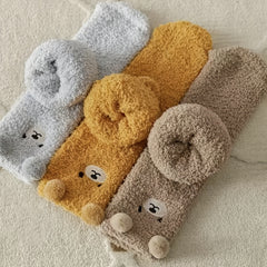 5 Pairs Women's Winter Fluffy Socks 3D Bear Fleece Sock