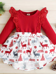 Baby Girl's Floral Romper Dress Ruffle Long Sleeve Puffy Dress