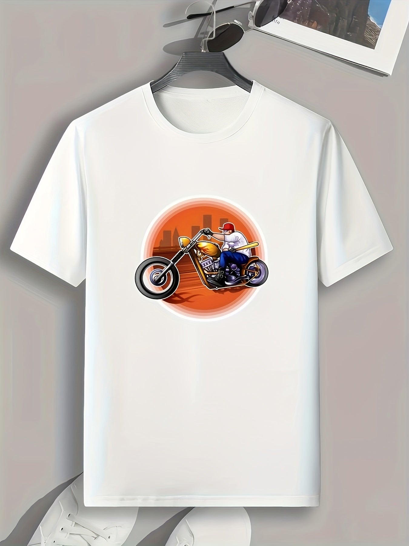 Biker Pattern Men's Print Sports T-shirt for Fitness Activities