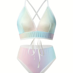 Ombre Print Criss Cross Back Bra & Panty Lingerie Set