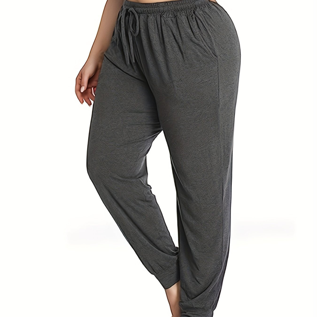 Sports Pants Women's Plus Solid Tie Elastic Waist Yoga Joggers