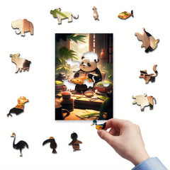 Panda Eating Noodles Wooden Jigsaw Puzzle Exercise Focus