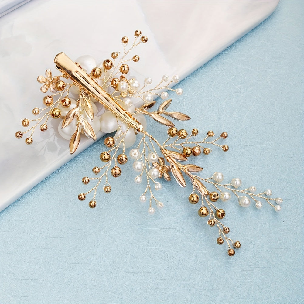 Flower & Pearl Hair Clip Barrette Bridal Wedding Headwear